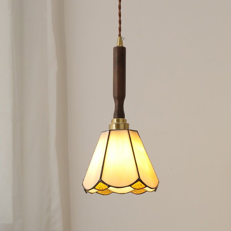 Tiffany-Style Handcrafted Pendant Light Stained Glass Cone Ceiling Hung Fixtures