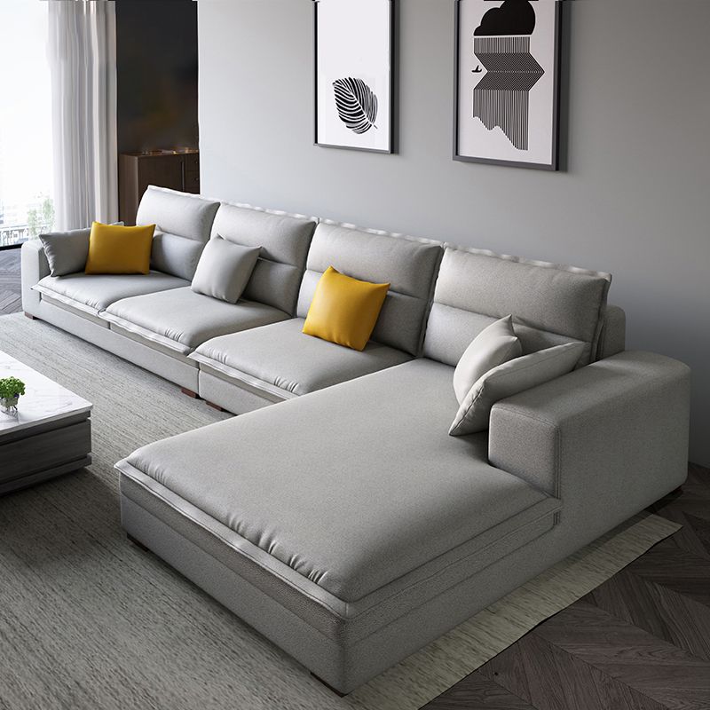 Contemporary Sectional with Pillow Top Arms for 4 People Stationary Sofa