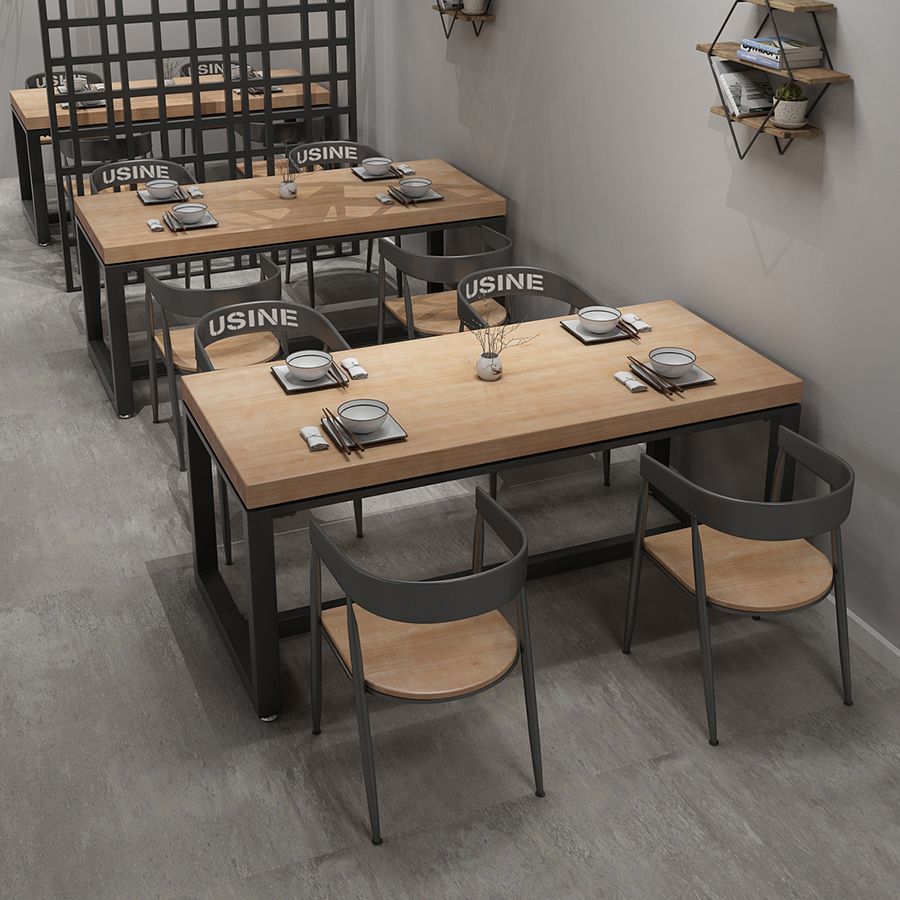 Industrial Style Solid Wood Dining Set with Traditional Height Table and Trestle Base