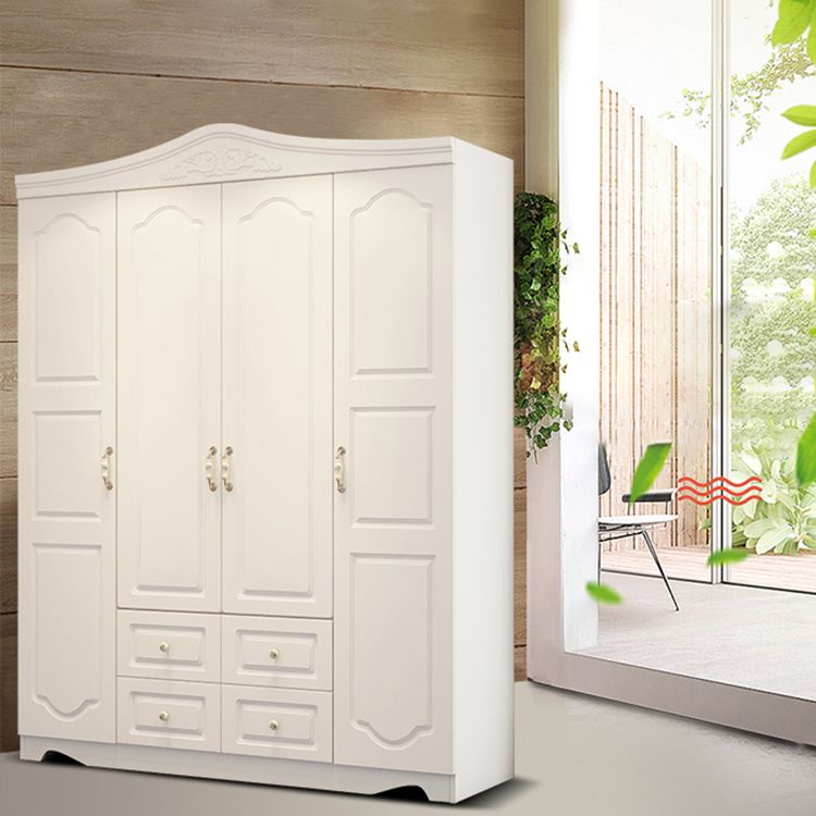 White French Country Wardrobe Armoire Engineered Wood Cabinet with Solid Wood Clothing Rod