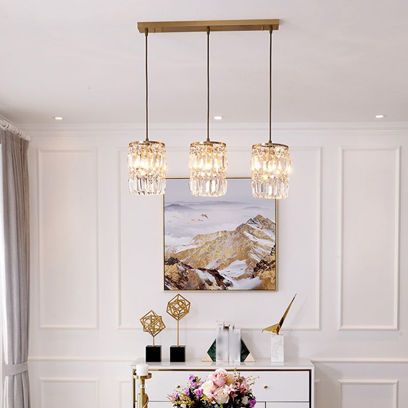Modern Style Cylinder Island Lighting Fixtures Crystal 3- Light Island Pendant Lights