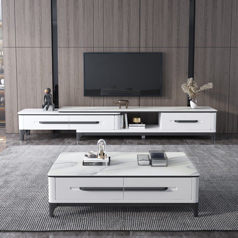 Slate Rectangular Coffee Table with 4 Storage Drawers and 4 Legs