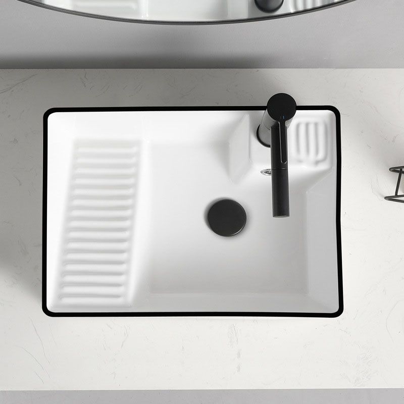 Classic Bathroom Sink Rectangular White Trough Sink with Pop-Up Drain