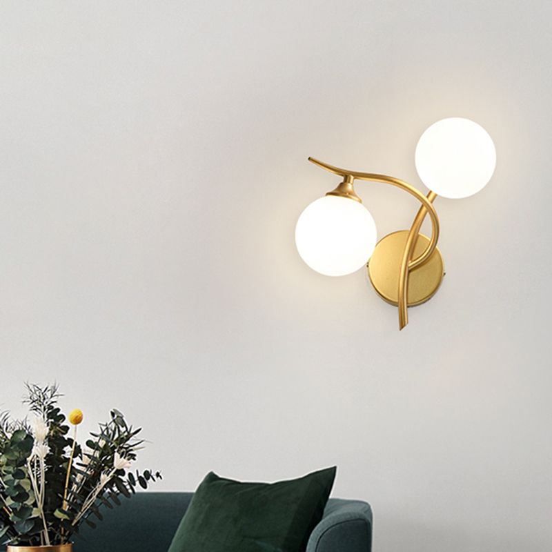 2 Lights Wall Mount Lamp Modern Style Spherical with Glass Shade for Living Room