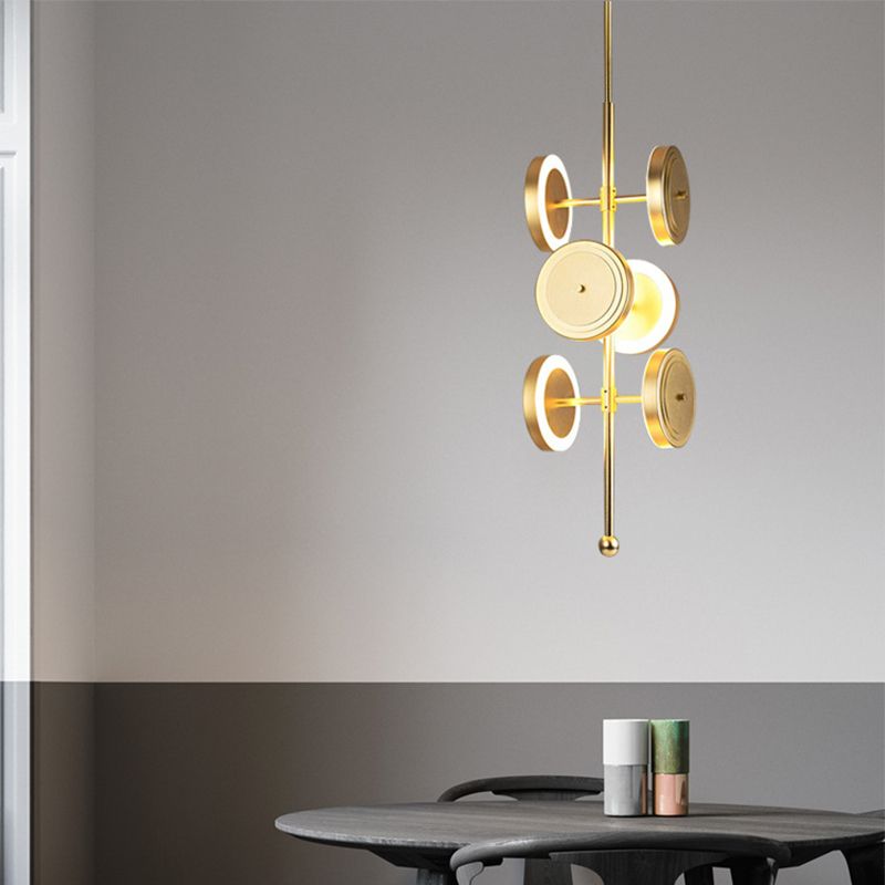 Lampadario circolare sospeso a sospensione di metallo contemporaneo a pendolo oro a pendolo per sala da pranzo