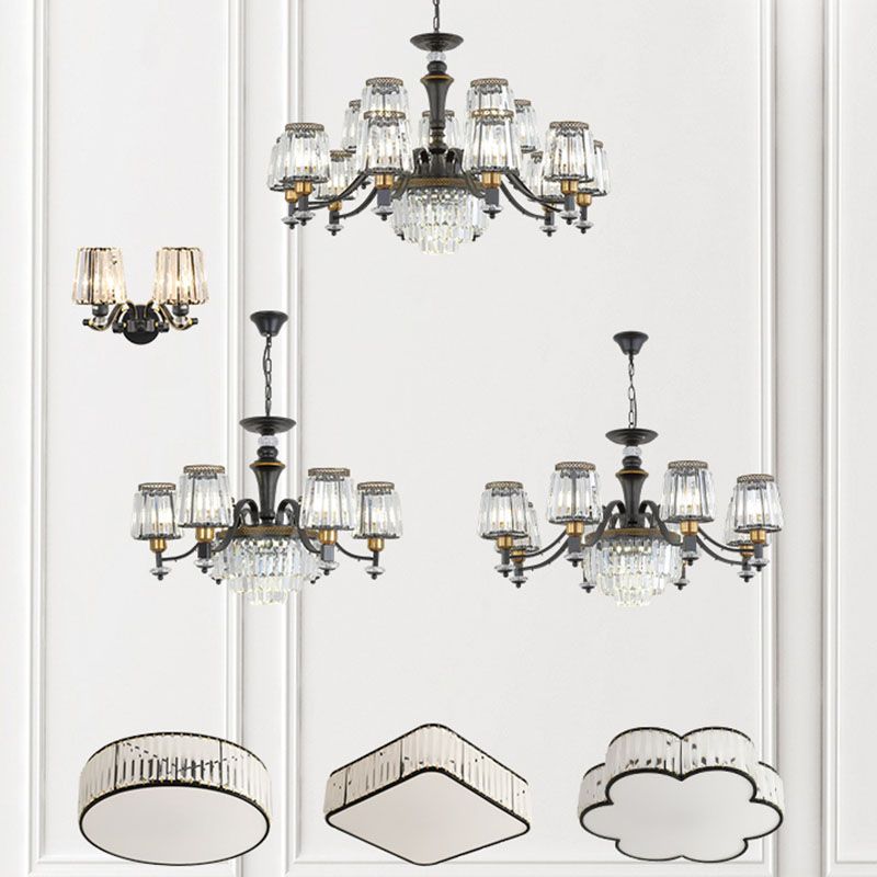 Lámpara de caída simple de lámpara de lámpara de lámpara cónica negra con sombra de cristal transparente