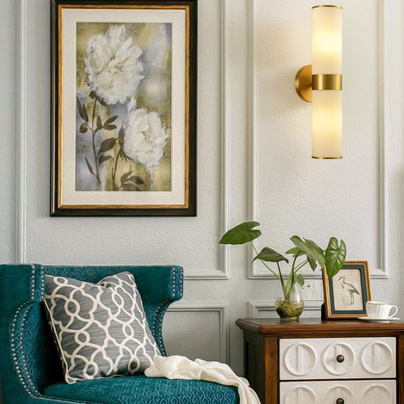 Vintage Simplicity Cylinder Vanity Sconce Lights Milk Glass Wall Mount Light Fixture for Bathroom