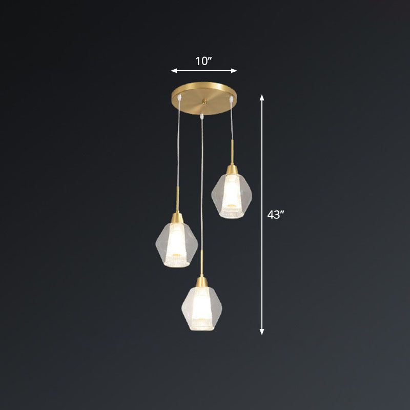 Clear Handblown Glass Shaded Multi Ceiling Light Nordic Style Gold Suspension Lighting for Staircase