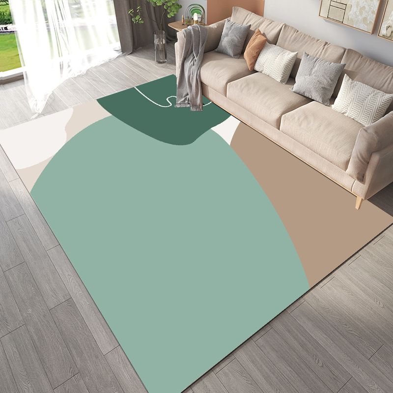 Stylish Modern Area Carpet Color Block Polyester Area Rug Easy Care Anti-Slip Rug for Living Room