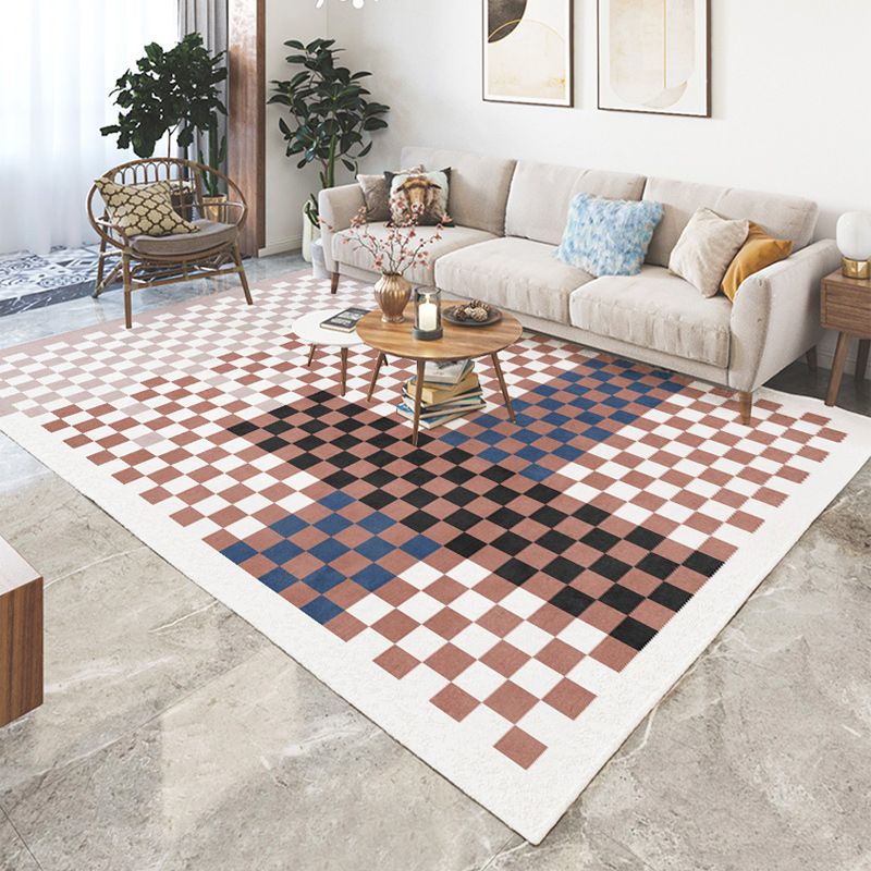 Apricot Modern Rug Geometric Pattern Polyester Area Rug Non-Slip Backing Rug for Home Decor