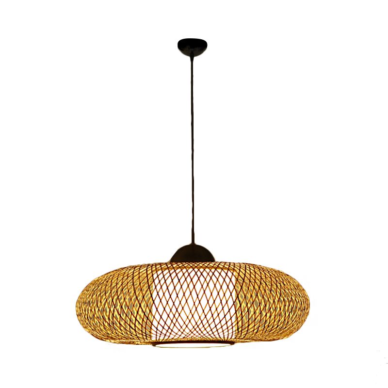 Bamboo Donut Ceiling Lamp Modern 1 Bulb Hanging Pendant Light in Black/Wood for Living Room