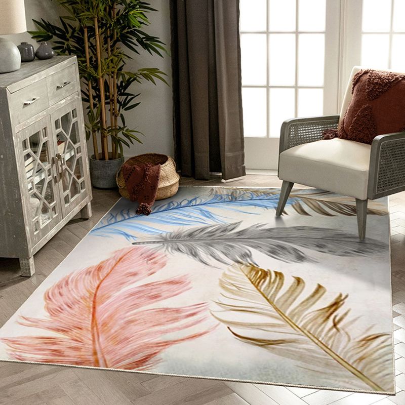 Green Tone Modern Rug Classic Plant Printed Carpet Stain Resistant Area Carpet for Living Room