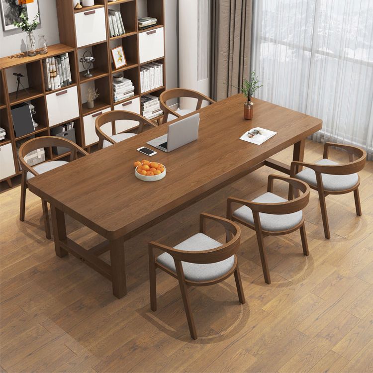 Contemporary Solid Wood Writing Desk 29.53" Tall Rectangle Office Desk with H-Shape Base