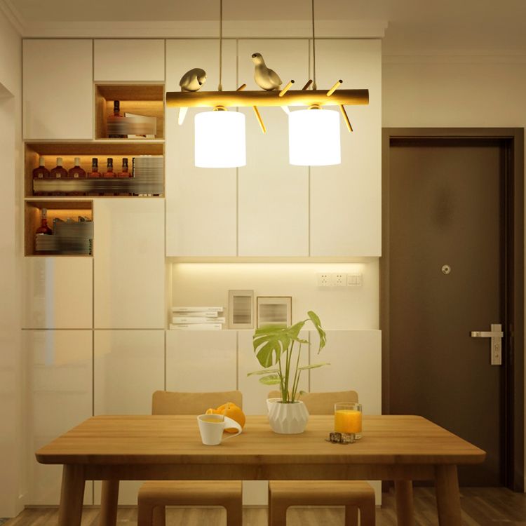 Zeitgenössische Anhängerleuchten Zylinder Hängende Lichter weißes Glas für Kücheninsel