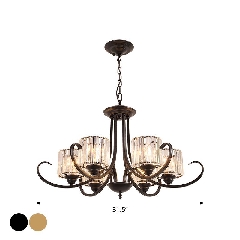 Cilindro de la sala de estar Candelier Vintage Clear Crystal 6/8 Cabezas Black/Gold Pendse Lighting con brazo de desplazamiento