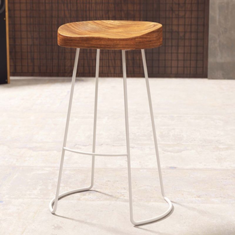 Modern Backless Counter Height Stools with Metal and Solid Wood
