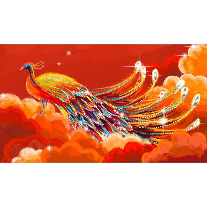 Beautiful Peacock on Cloud Mural for Bedroom Animal Wall Decor, Custom Size Available