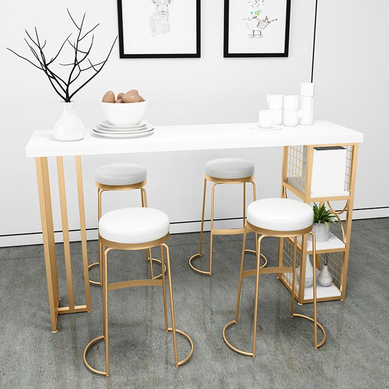 Glam Round Bar Stools Gold Metal Dining Stools with Footrest