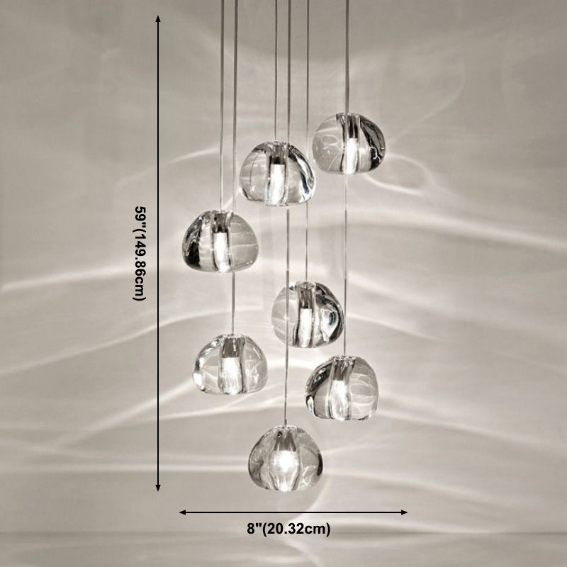 Modern Ball Pendant Clear Crystal 5/7/26 Heads Multiple Hanging Ceiling Light for Spiral Stair