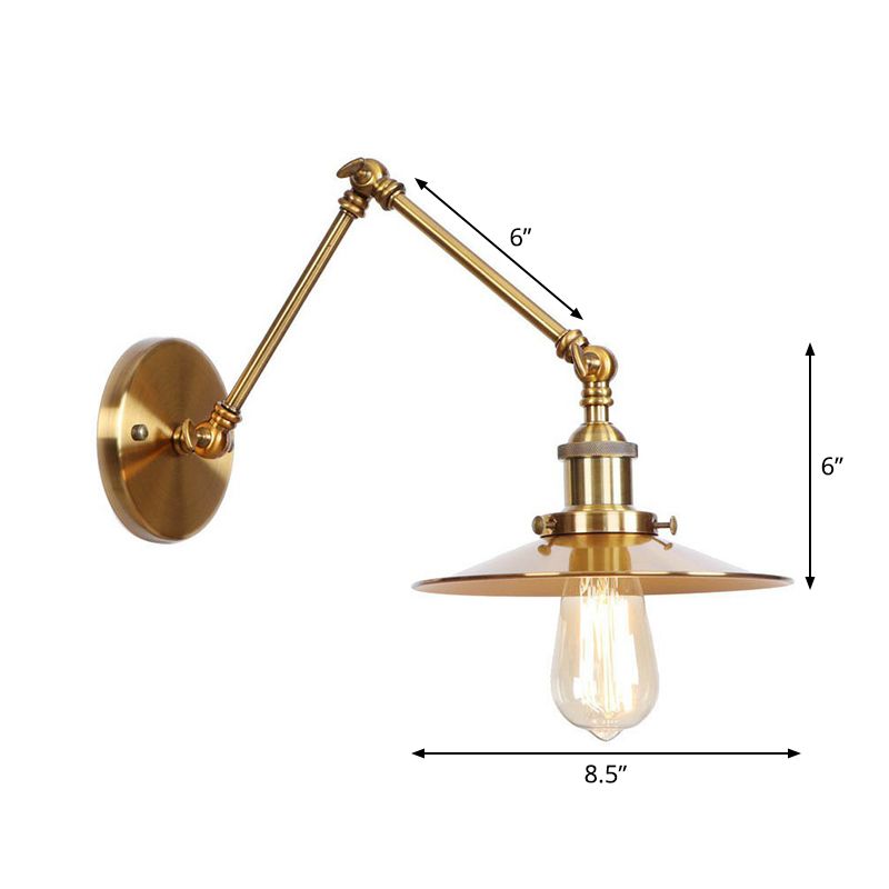 Iron Brass Task Wall Lighting Scalloped/Horn/Cone Single 6"/8" Wide Antique Wall Mounted Lamp with Swing Arm