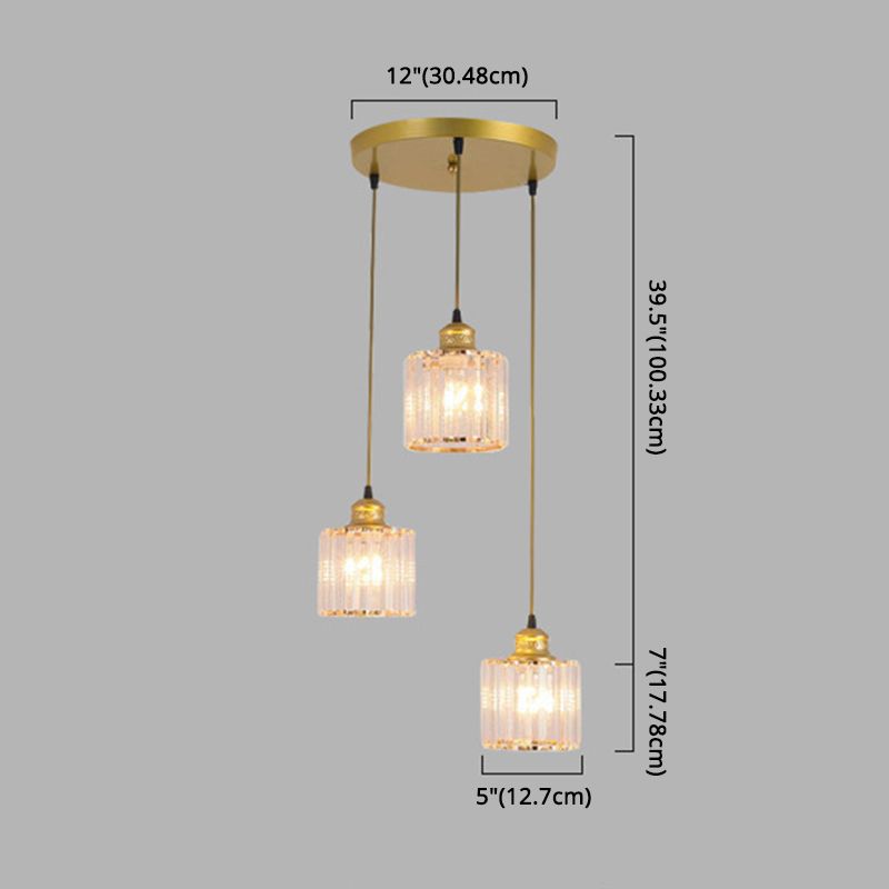 Gold Stairway Cluster Pendant Light in Modern Luxury Style Wrought Iron Hanging Light with Crystal Shade
