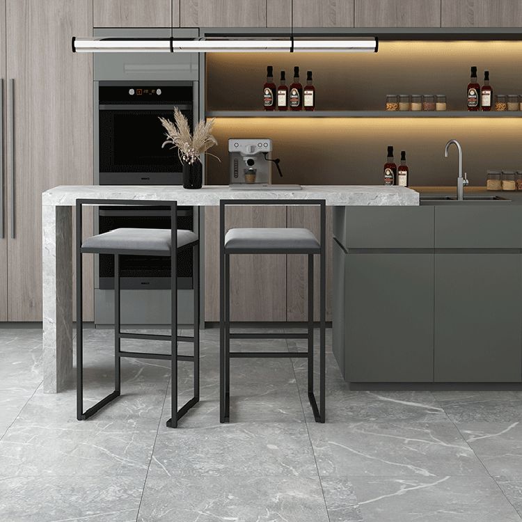 Modern Backrest Armless Counter Stool Iron Cafe Bar Stool with Velvet Cushion and Pedal