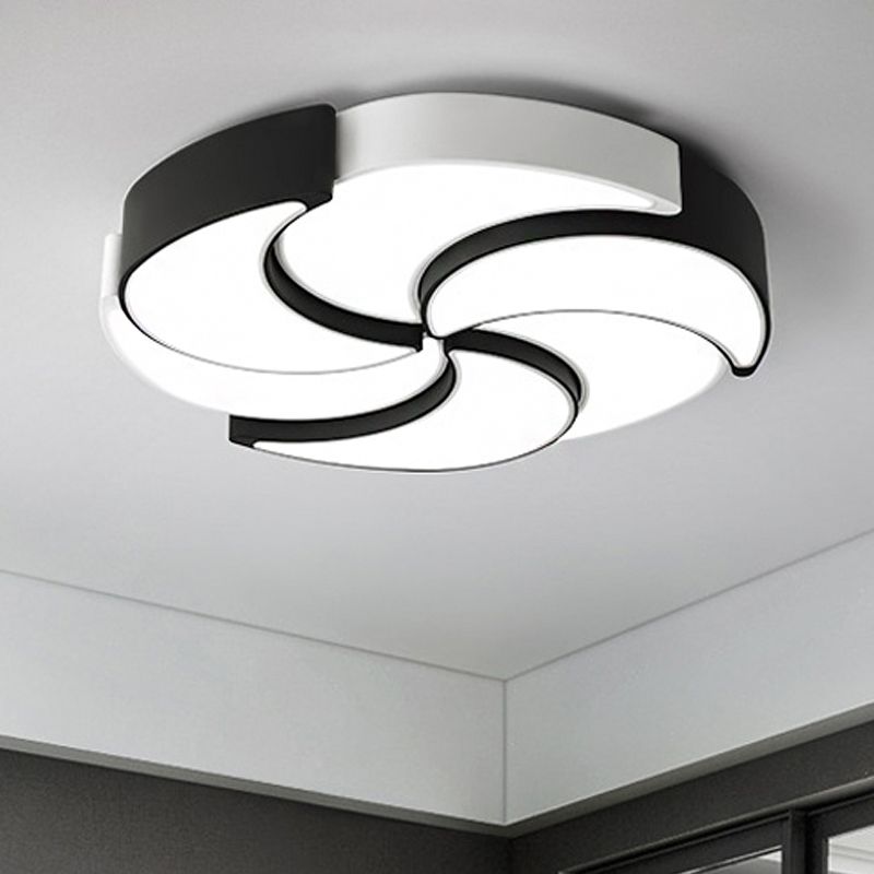 Circular Flush Mount Lighting with Windmill Design Contemporary Acrylic 19.5/"/23.5"/31" W LED Black and White Ceiling Light, Warm/White Light