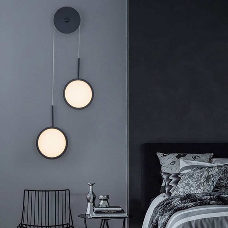 Circular Mirror Wall Hanging Light Creative Nordic Metal 2-Light LED Bedroom Wall Lamp