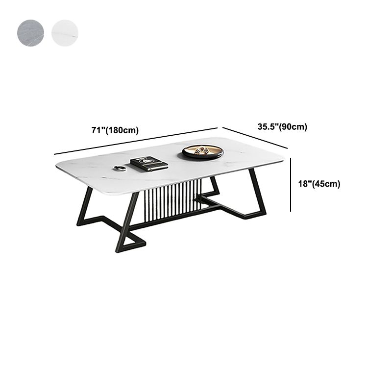 Rectangle Stone Top Coffee Table with Black Metal Trestle Base