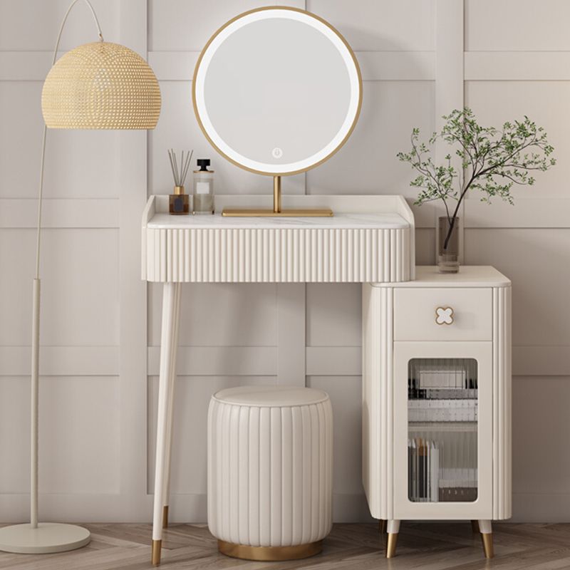 Slate Top Vanity Dressing Table Set Glam Beige Makeup Counter with Drawer