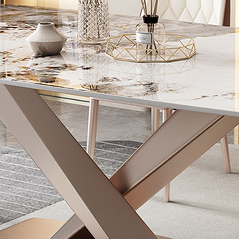 Traditional Luxury Dinner Table Rectangle Pedestal Table with Steel Base