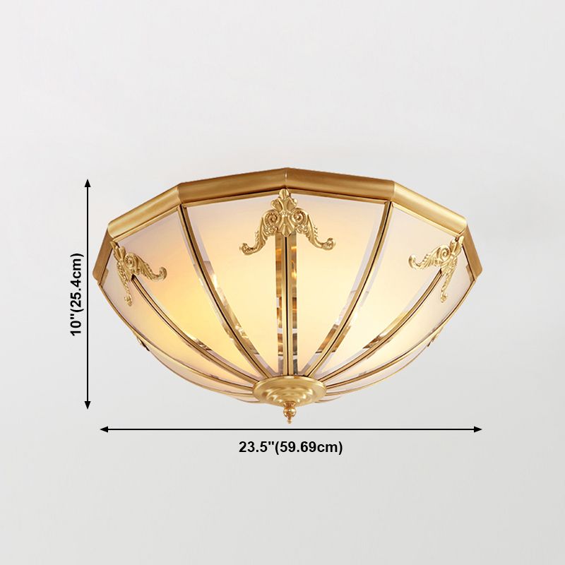 Glass Brass Flush Mount Light Bowl Shape Vintage Style Flush Mount Ceiling Light
