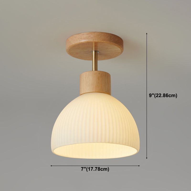 Contemporary Dome Flush Light Fixture Wood 1 Light Flush Mount Ceiling Fixture in Brown