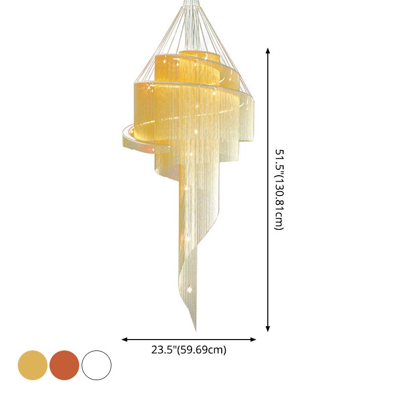 Glam Spiral Tassel Chandelier Stylish Modern Metal 4-Light Ceiling Light for Hall