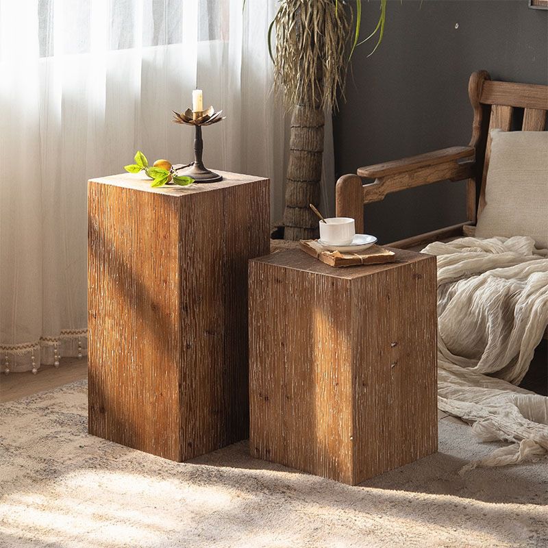 Distressed Wood Square End Table Set 11.8" W Block Sofa Side Accent Table