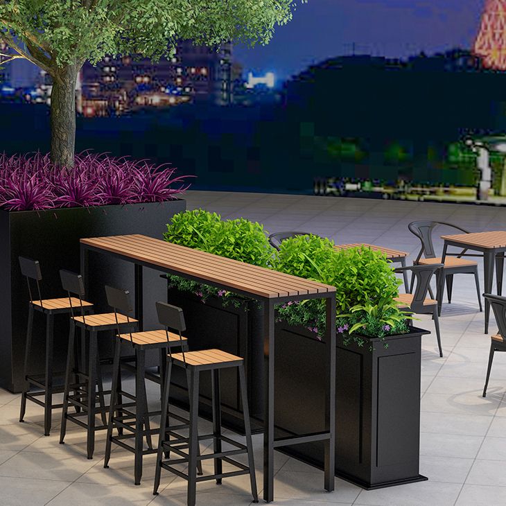 Modern Outdoor Table and Stool Set 1/5 Pieces Wood and Metal Rectangle Bistro Set