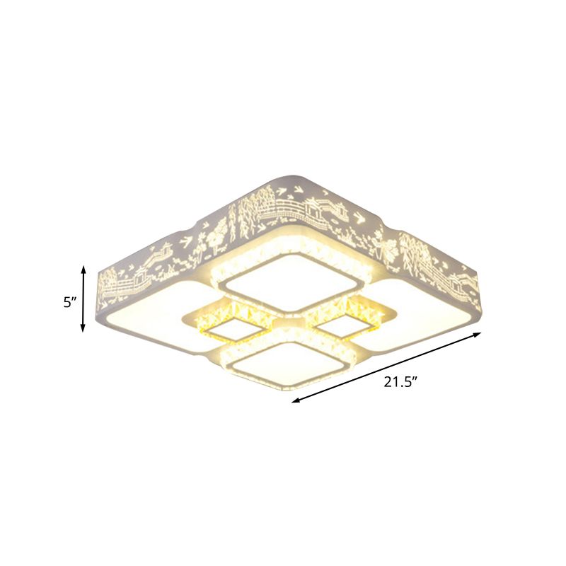 Kristall-Quadrat-Deckenleuchte, moderne weiße LED-Einbauleuchte für Schlafzimmer