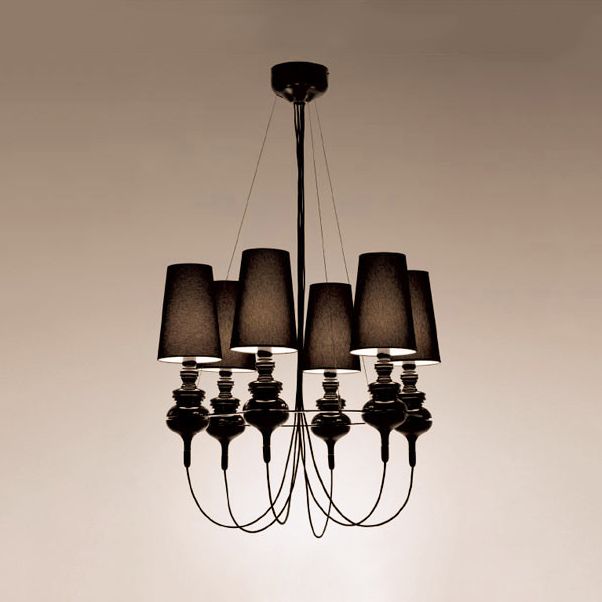 Cone Chandelier Light Fixture Modernism Fabric 6 Lights Hanging Ceiling Light in Black/White/Gold