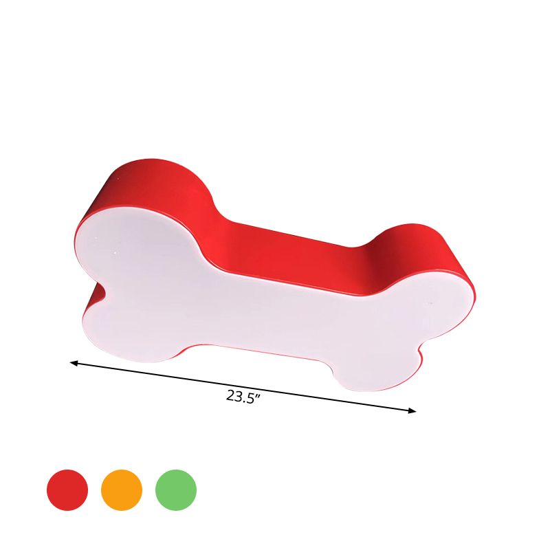 Plafonnier LED en forme d'os de chien en métal, luminaire de plafond, dessin animé rouge/jaune/vert, largeur 19,5"/23,5"