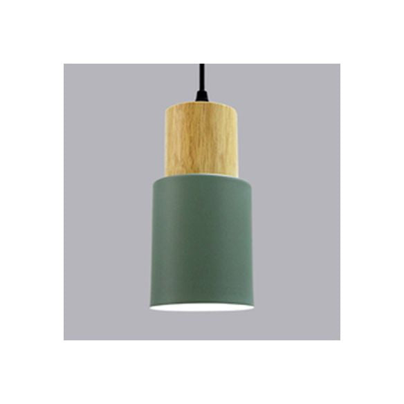 Metal & Wood Cylindrical Hanging Lamp Office Hallway 1 Light Modern Small Pendant Light