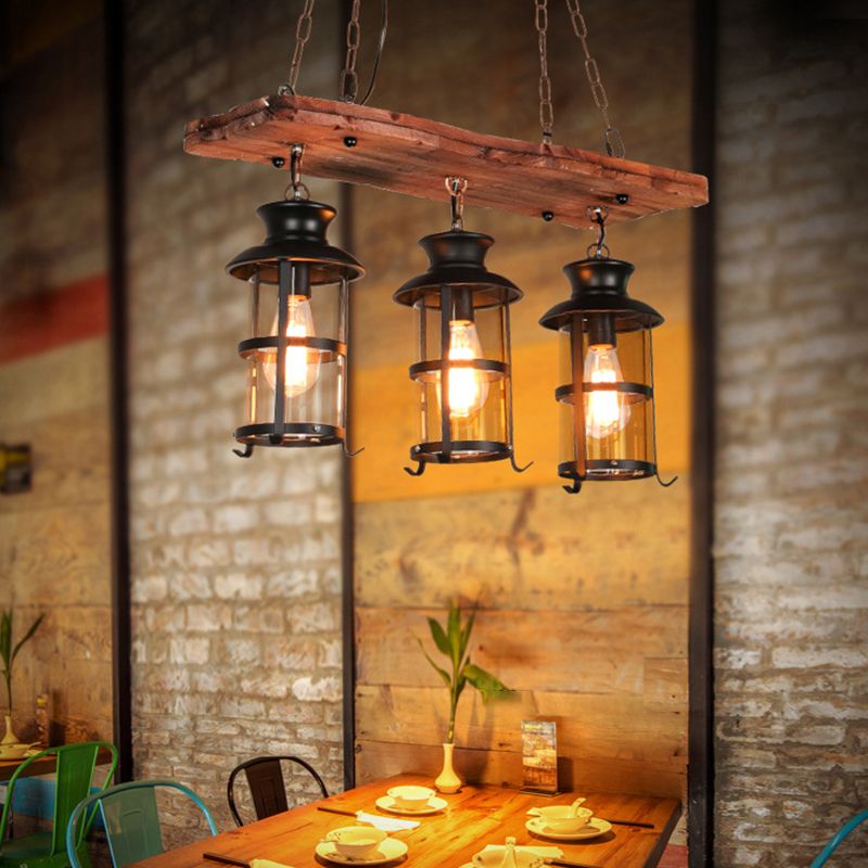 Industrial 3 - Light Ceiling Pendant Light Wood and Iron Kitchen Island Fixture in Black