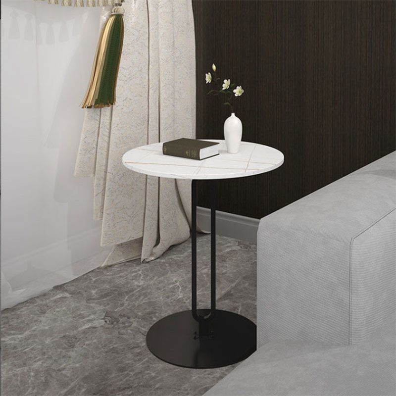 Pedestal Round Stone Side Table 21.65" High Black//White End Table
