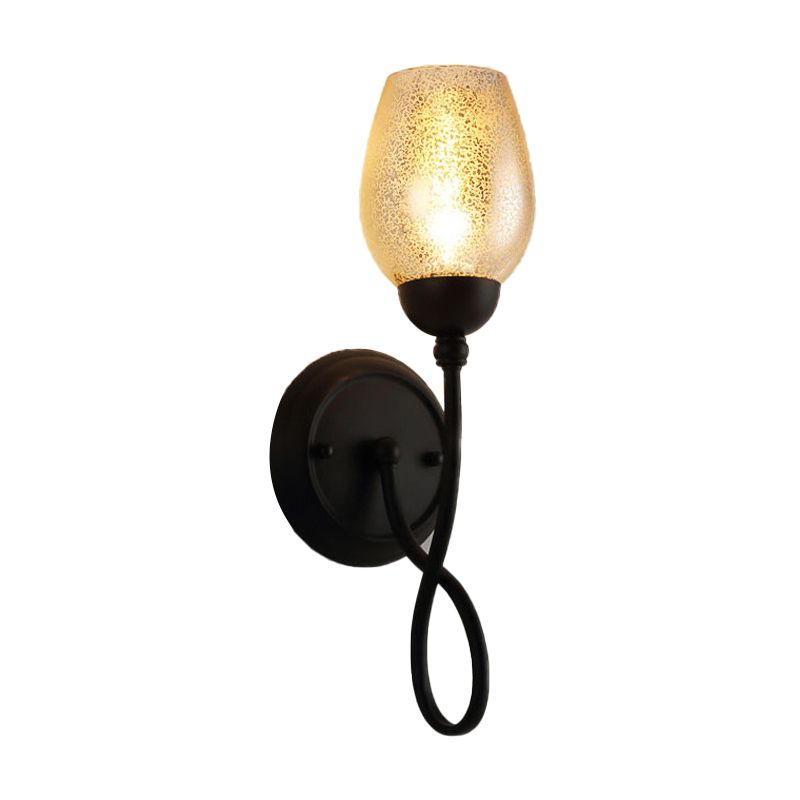 1/2-Bulb Hand-Blown Glass Wall Light Traditional Black Bowl Shade Dining Room Sconce Light