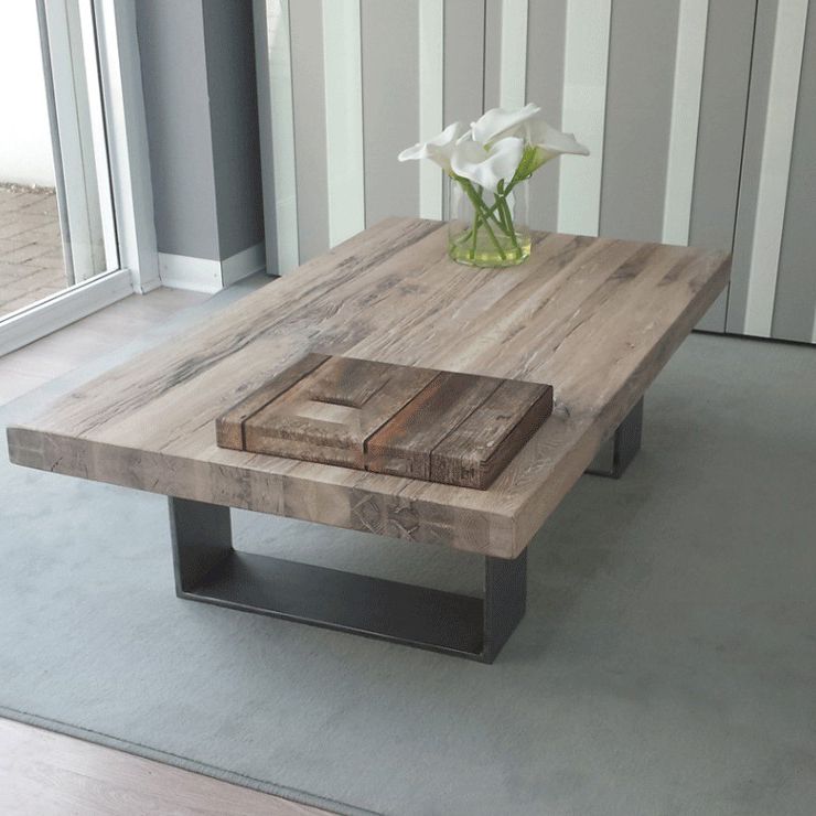 Rectangle Solid Wood Coffee Table Brown Sled Cocktail Table, 17.71" High