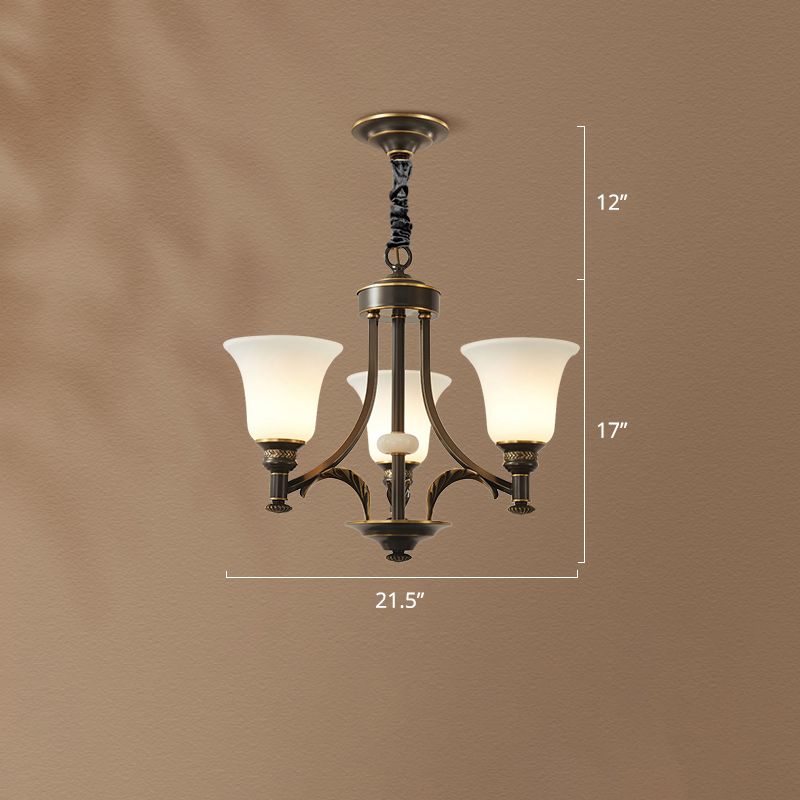 Flare Up Chandelier Traditional Frosted White Glass Hanging Light Fixture for Living Room