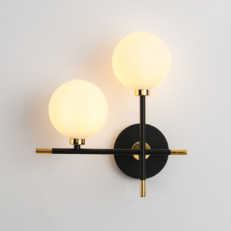 White Glass Wall Sconce 2 Head Wall Mounted Light Fixture for Study Room Sitting Room