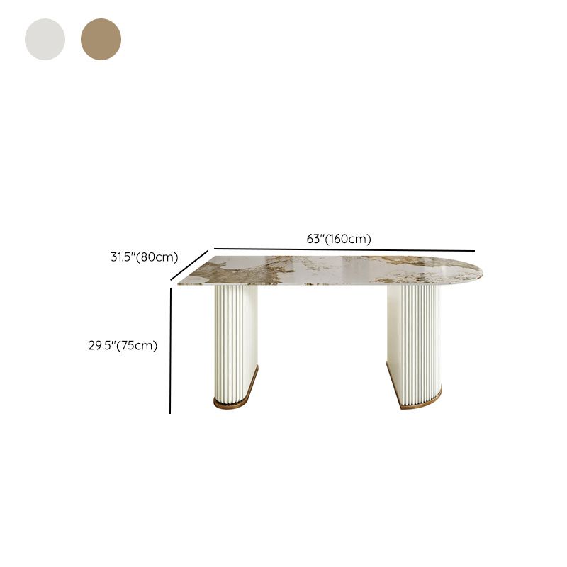 Free Form Stone Dining Table Iron Double Pedestal Table in White