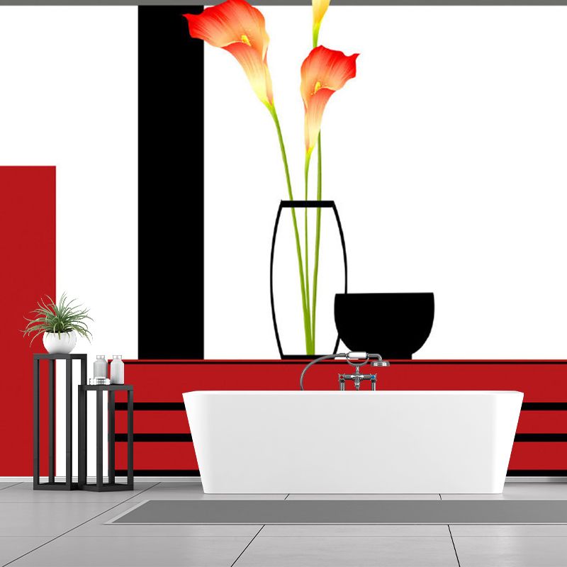 Whole Calla Lily Wallpaper Mural Artistic Beautiful Flower Wall Decor in Red-Black