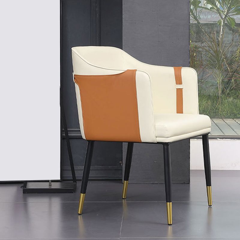 Glam Upholstered Arm Chair Faux Leather and Metal Dining Accent Chair