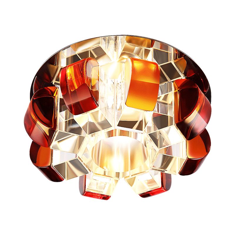 Tan Crystal Flower Flush Light Fixture Modern LED Flushmount Lighting for Living Room